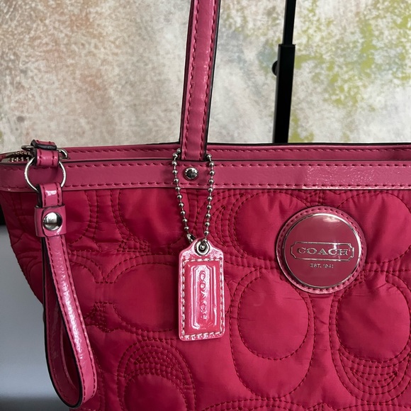 Coach Pink Raspberry Quilted Tote Bag - Picture 3 of 13